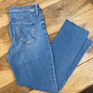 Mother Mid Rise Dazzler Ankle Fray, size 28